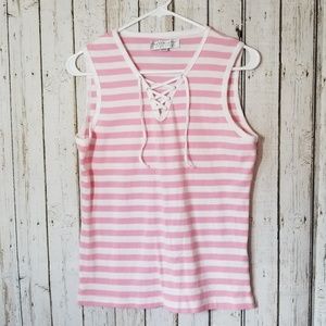 Womans tank top M Medium Striped Pink/White Sleeve